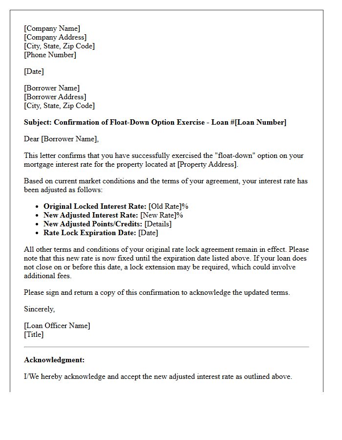 Float-Down Option Exercise Confirmation Letter