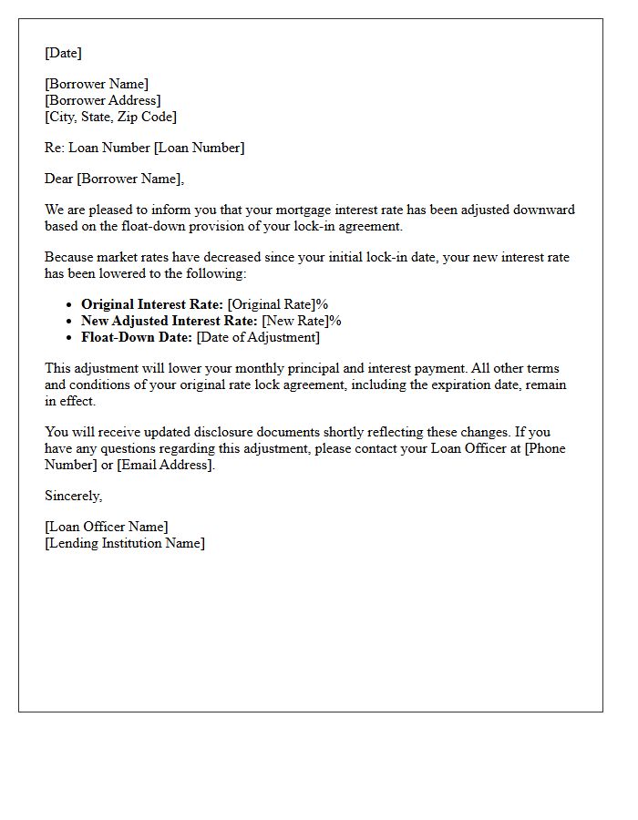 Float-Down Rate Adjustment Notification Letter