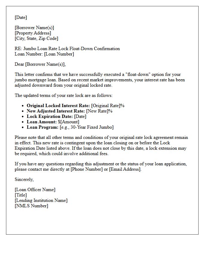 Jumbo Loan Rate Lock Float-Down Letter