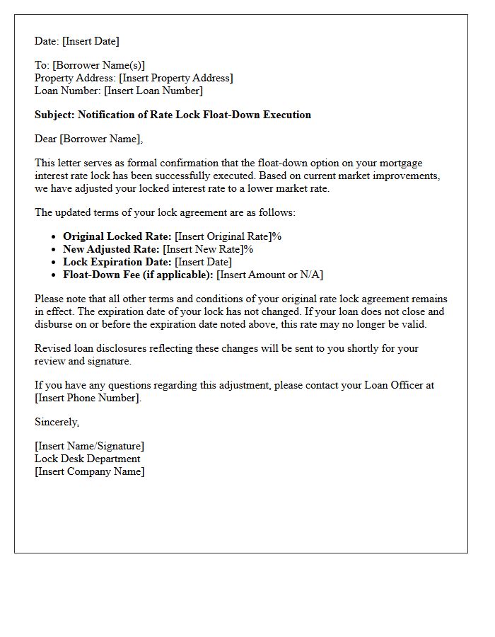 Lock Desk Float-Down Execution Letter