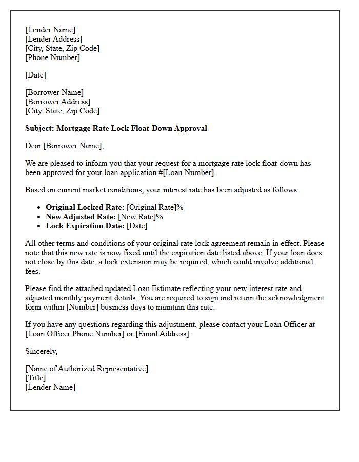 Mortgage Rate Lock Float-Down Approval Letter