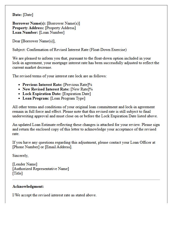 Revised Interest Rate Float-Down Letter