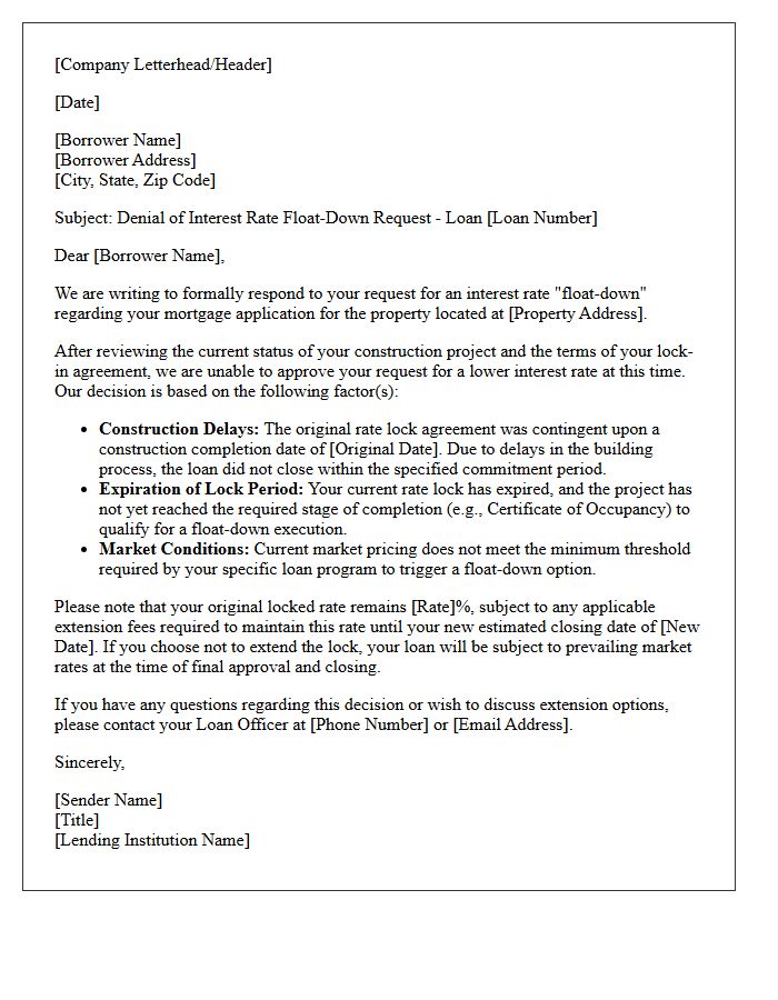 Construction Delay Rate Float-Down Denial Letter