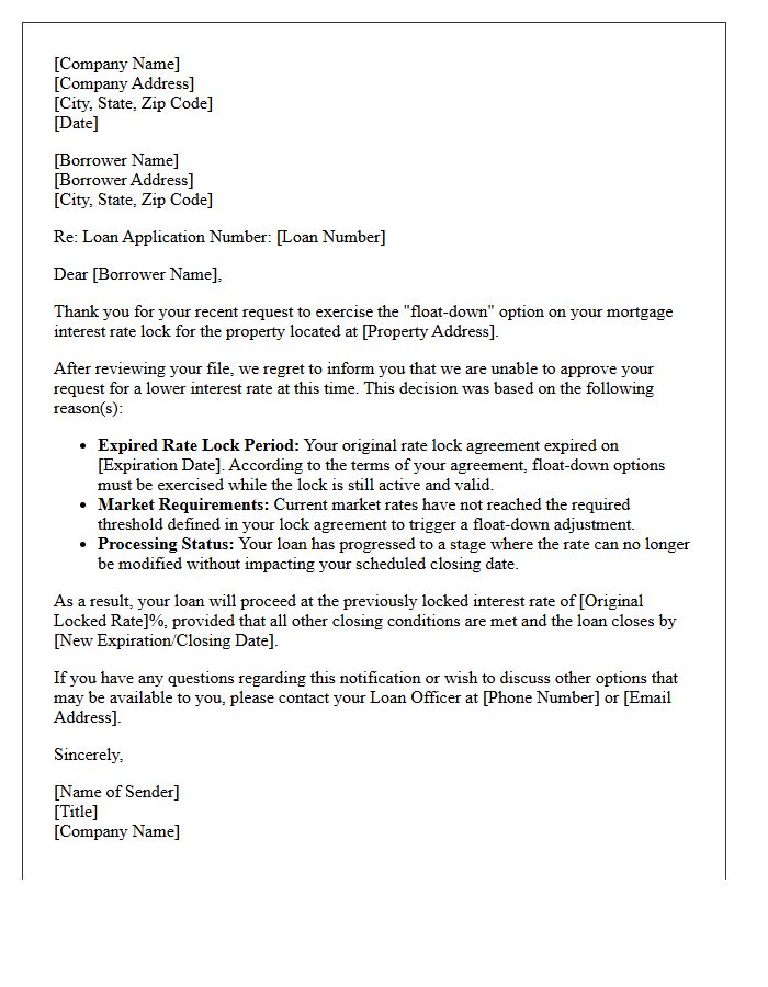 Expired Rate Lock Period Float-Down Denial Letter