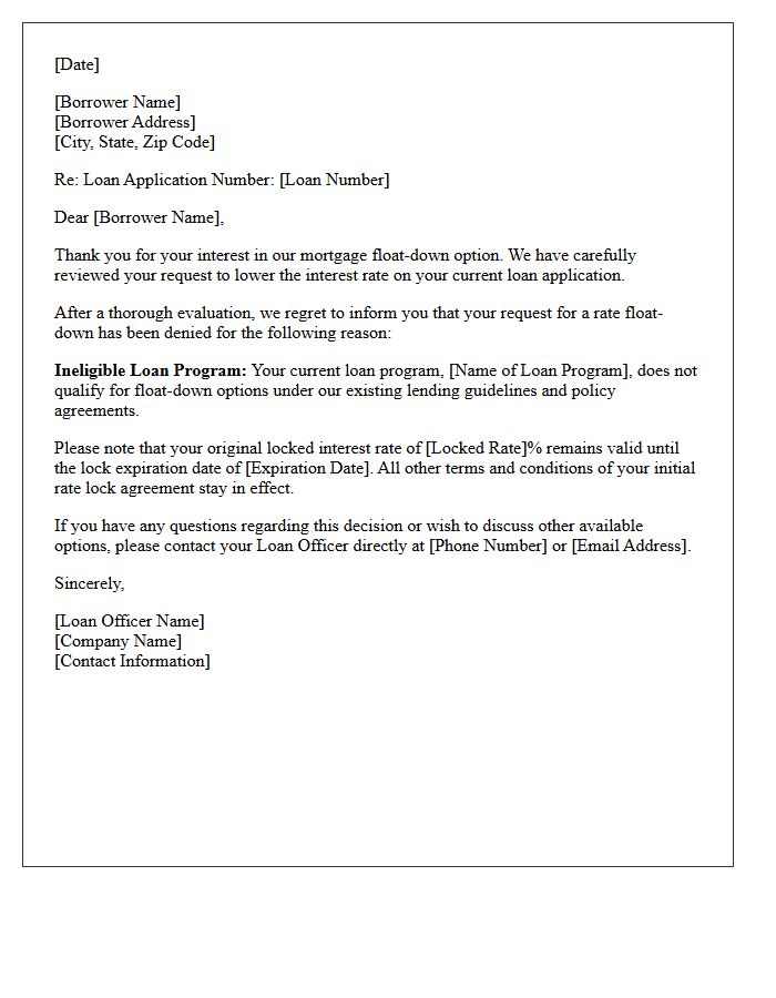 Ineligible Loan Program Float-Down Denial Letter