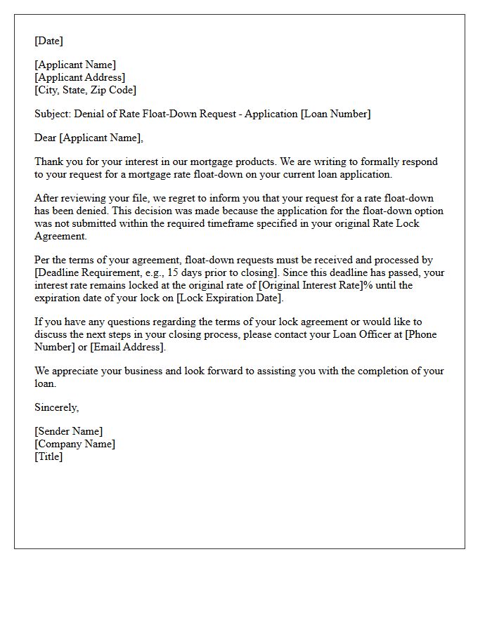 Missed Application Deadline Float-Down Denial Letter