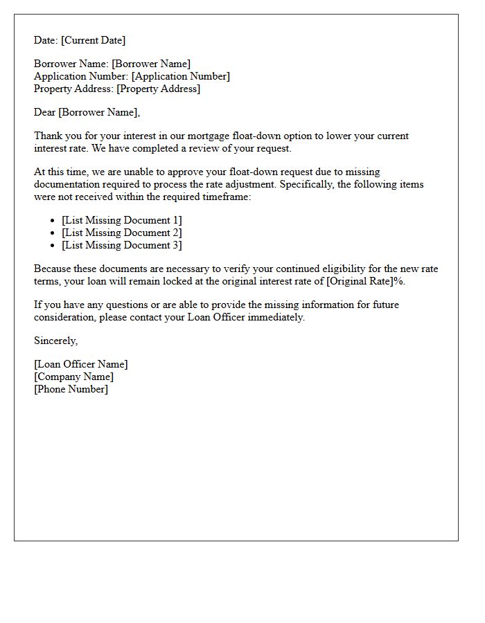 Missing Borrower Documentation Float-Down Denial Letter