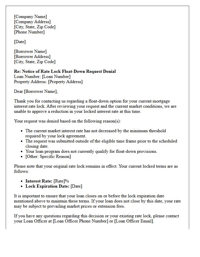 Standard Rate Lock Float-Down Denial Letter