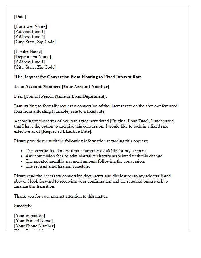 Floating Rate To Fixed Rate Conversion Letter