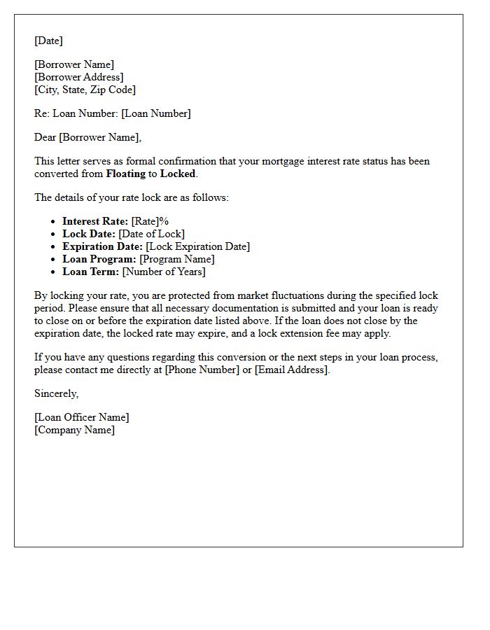Floating To Locked Status Conversion Letter