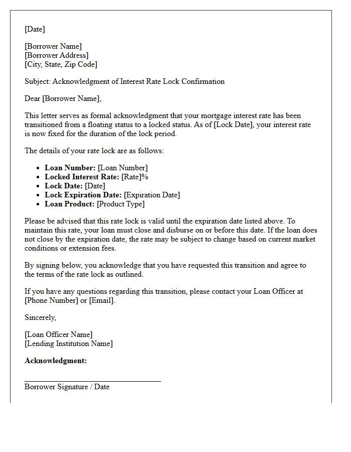 Floating To Locked Transition Acknowledgment Letter