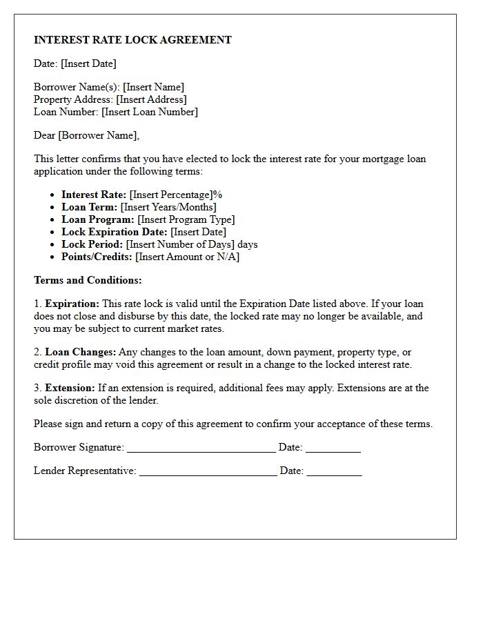 Interest Rate Lock Agreement Letter