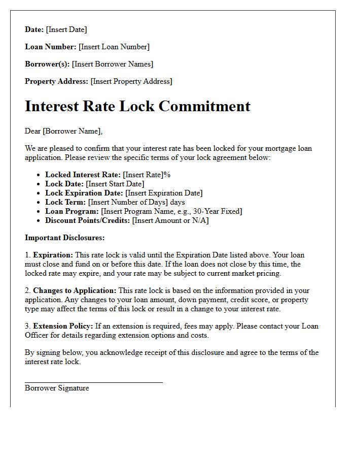 Locked Interest Rate Disclosure Letter