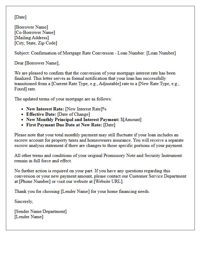 Mortgage Rate Conversion Finalization Letter