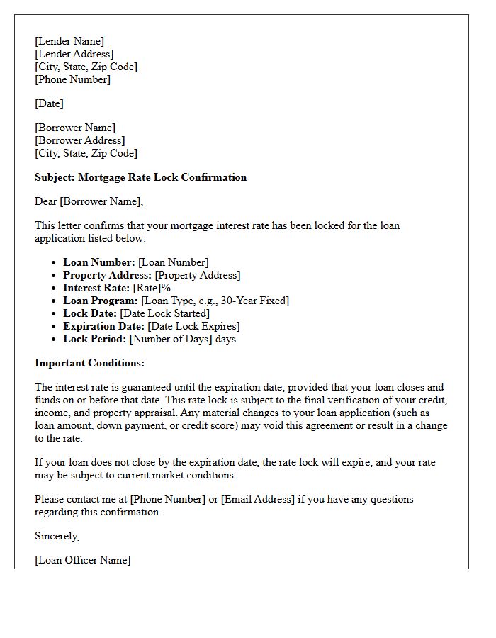 Mortgage Rate Lock Confirmation Letter