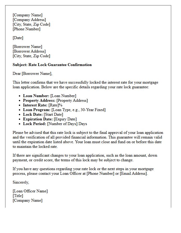 Rate Lock Guarantee Confirmation Letter
