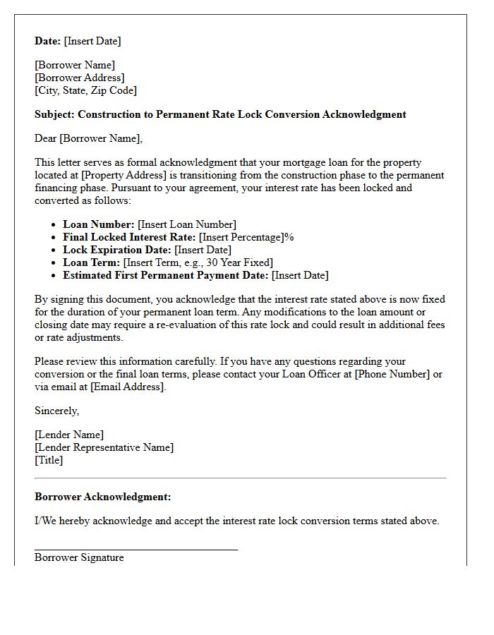 Construction To Permanent Rate Lock Conversion Acknowledgment Letter