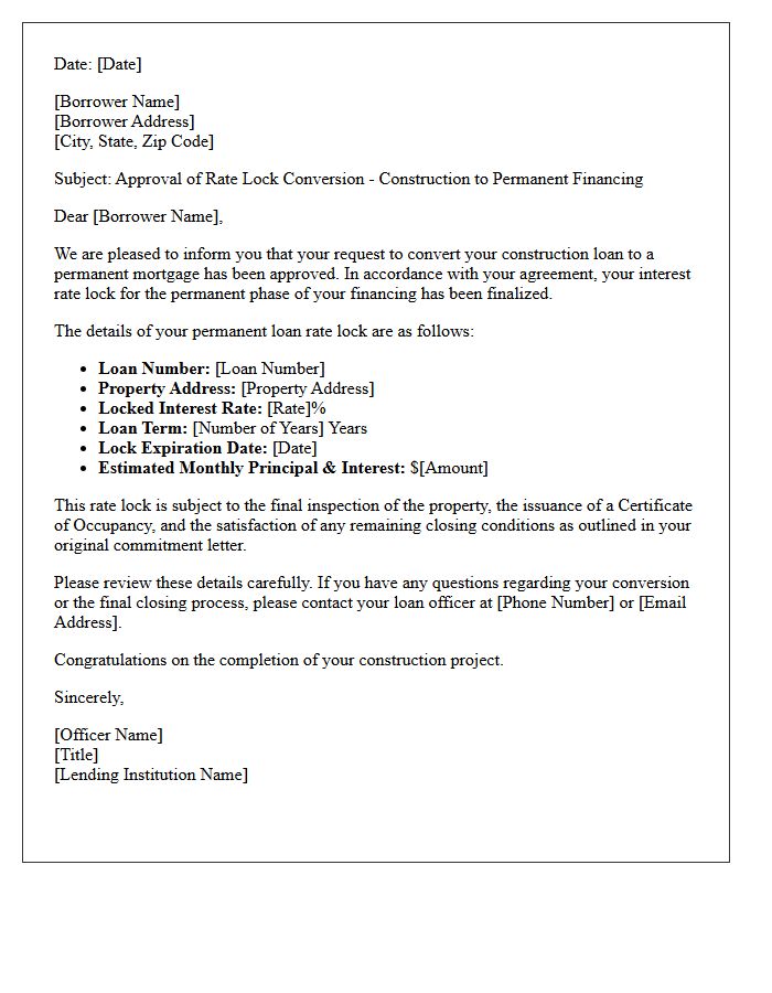 Construction To Permanent Rate Lock Conversion Approval Letter