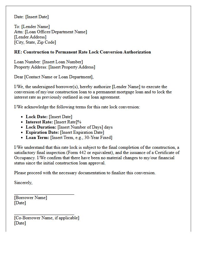 Construction To Permanent Rate Lock Conversion Authorization Letter