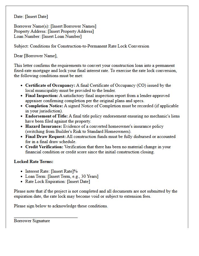 Construction To Permanent Rate Lock Conversion Conditions Letter