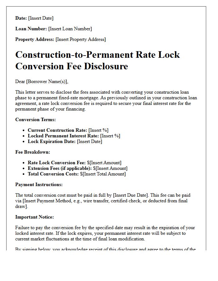 Construction To Permanent Rate Lock Conversion Fee Disclosure Letter