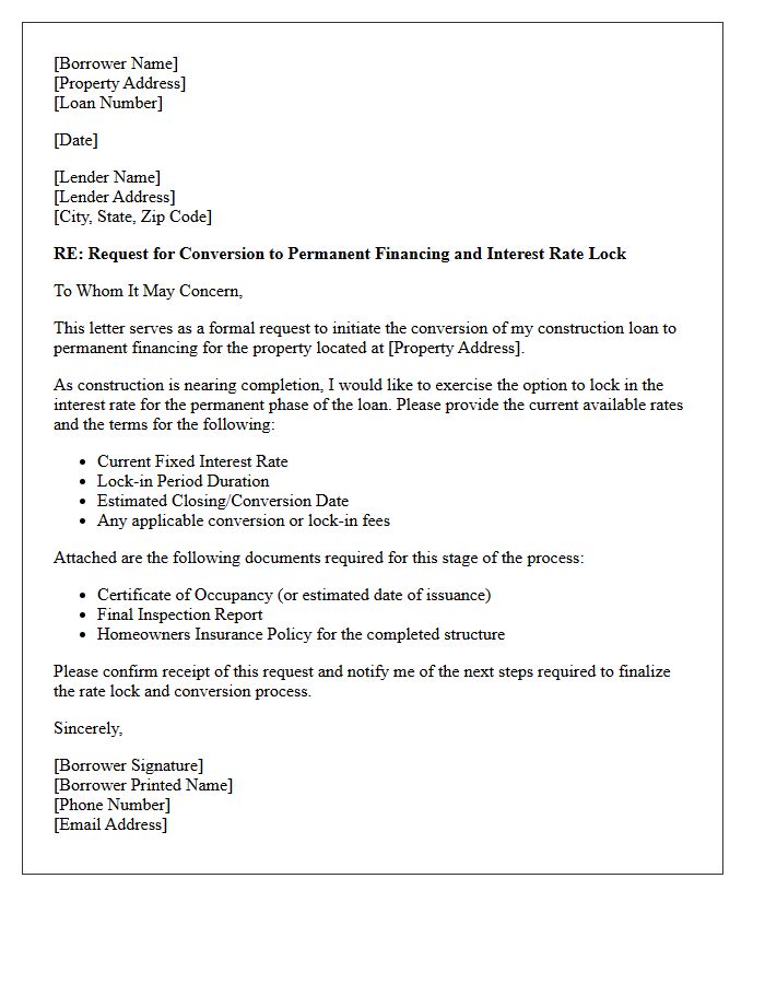 Construction To Permanent Rate Lock Conversion Request Letter