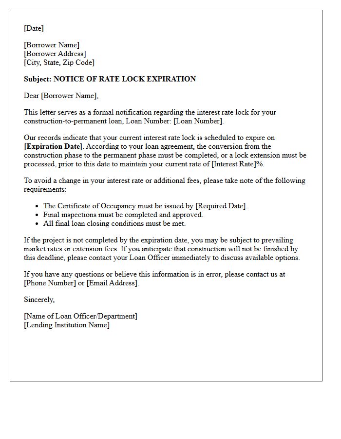 Construction To Permanent Rate Lock Expiration Notice Letter