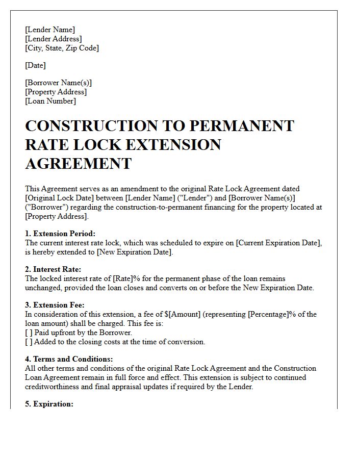 Construction To Permanent Rate Lock Extension Agreement Letter