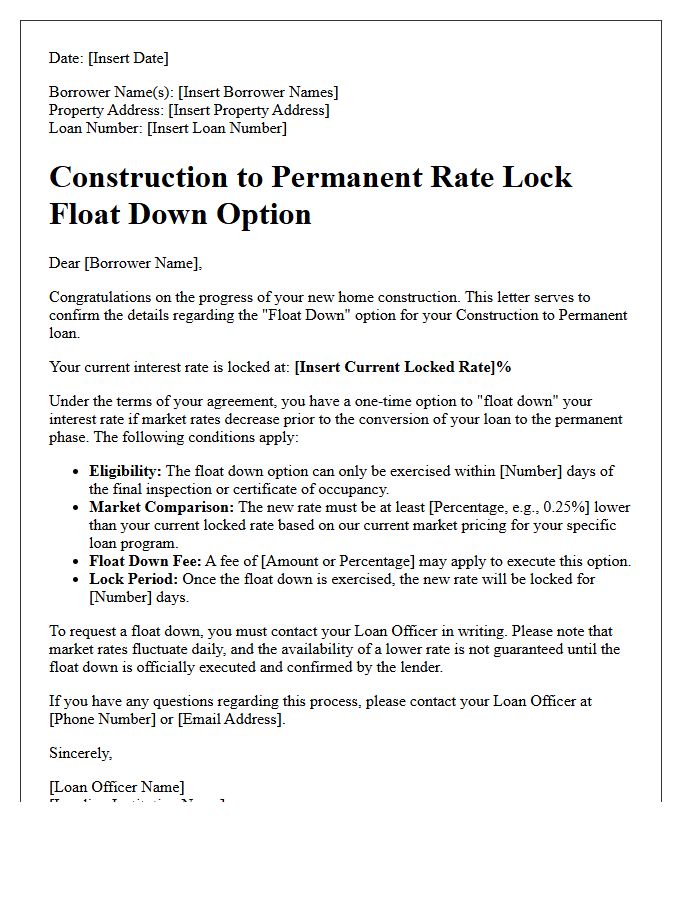 Construction To Permanent Rate Lock Float Down Option Letter