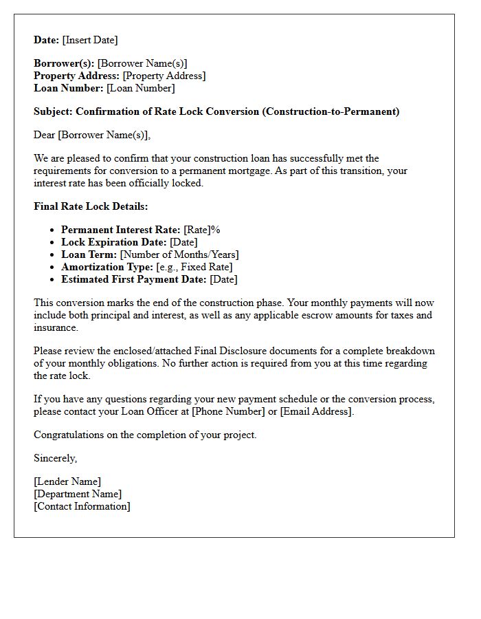 Final Construction To Permanent Rate Lock Conversion Confirmation Letter
