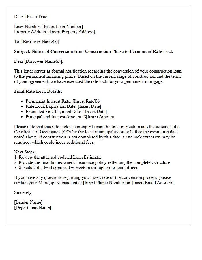 Incomplete Construction To Permanent Rate Lock Conversion Letter