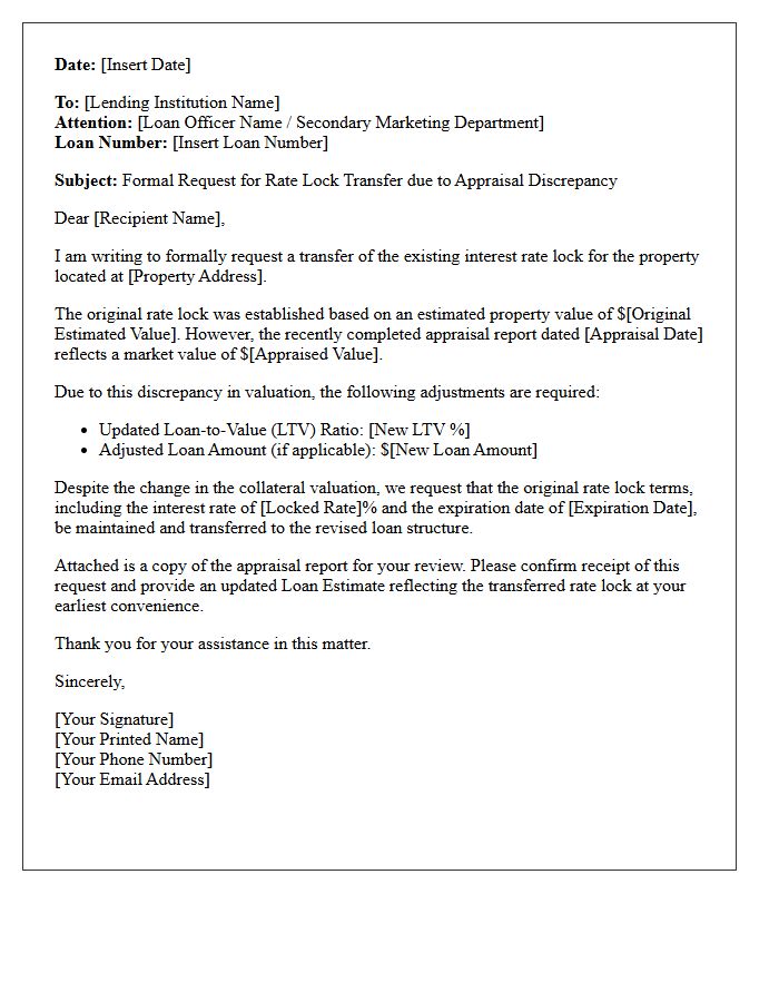 Appraisal Discrepancy Rate Lock Transfer Request Letter