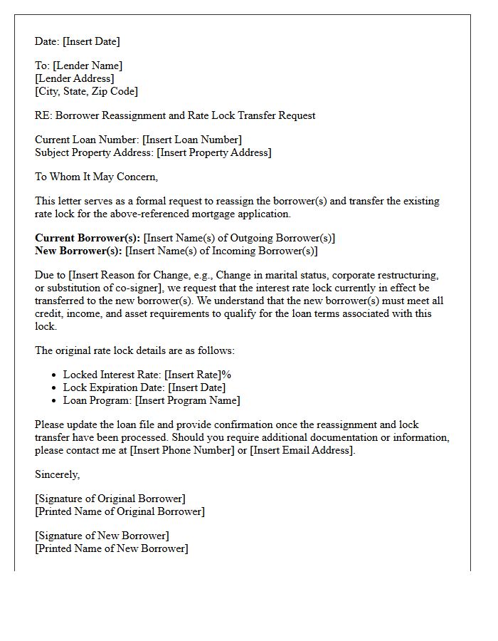 Borrower Reassignment Rate Lock Transfer Request Letter