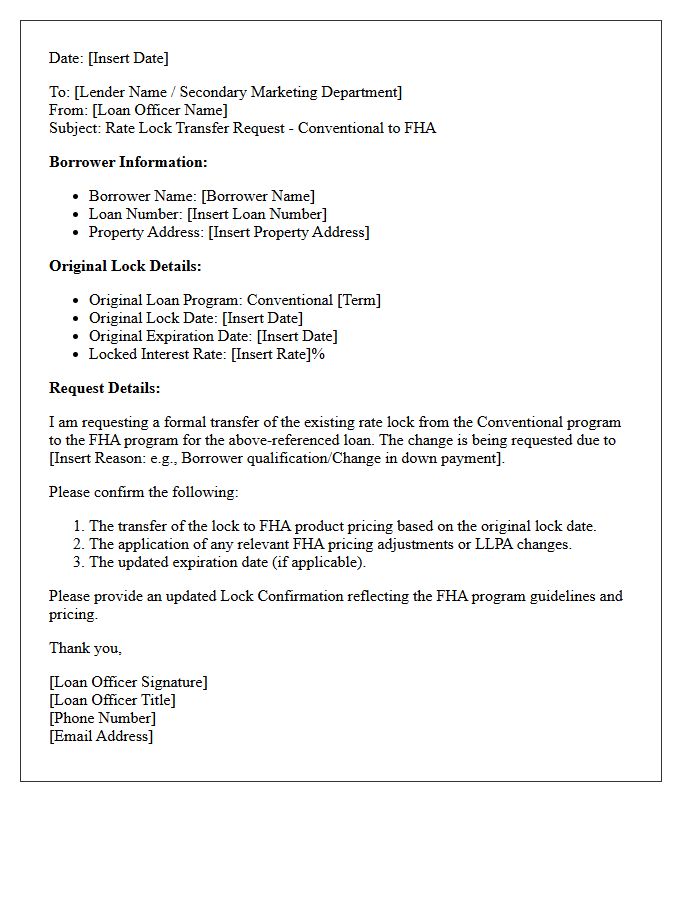 Conventional to FHA Rate Lock Transfer Letter