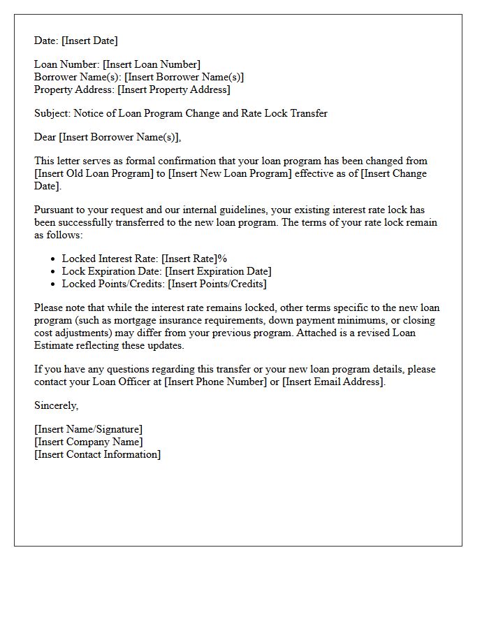 Loan Program Change Rate Lock Transfer Letter