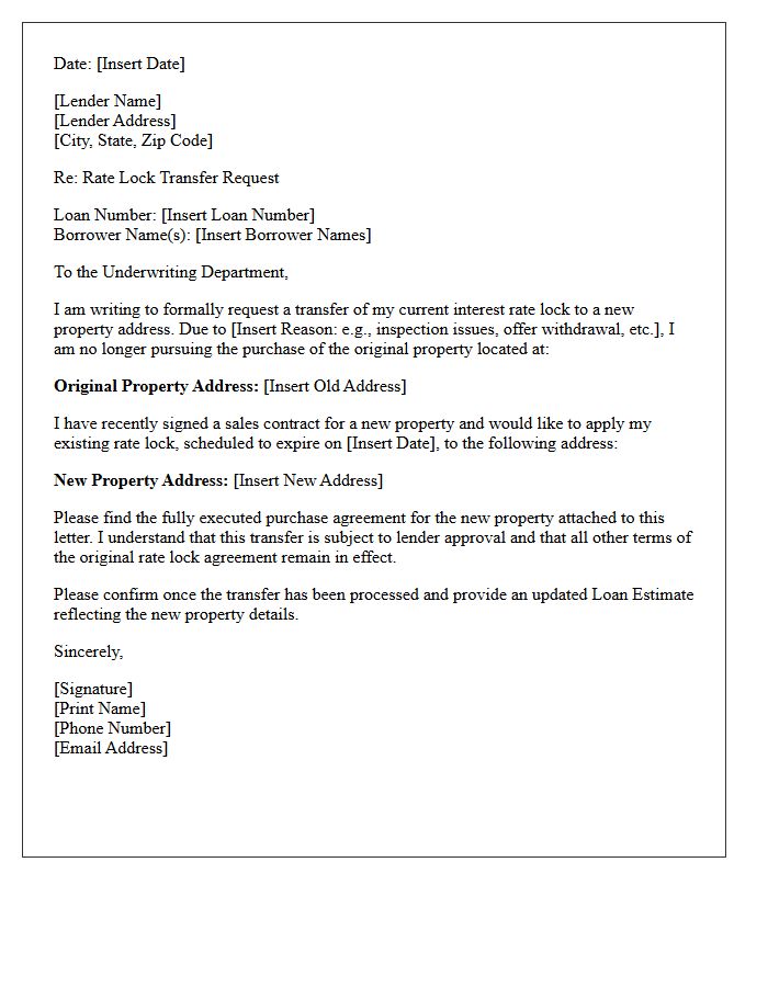 Property Address Change Rate Lock Transfer Letter