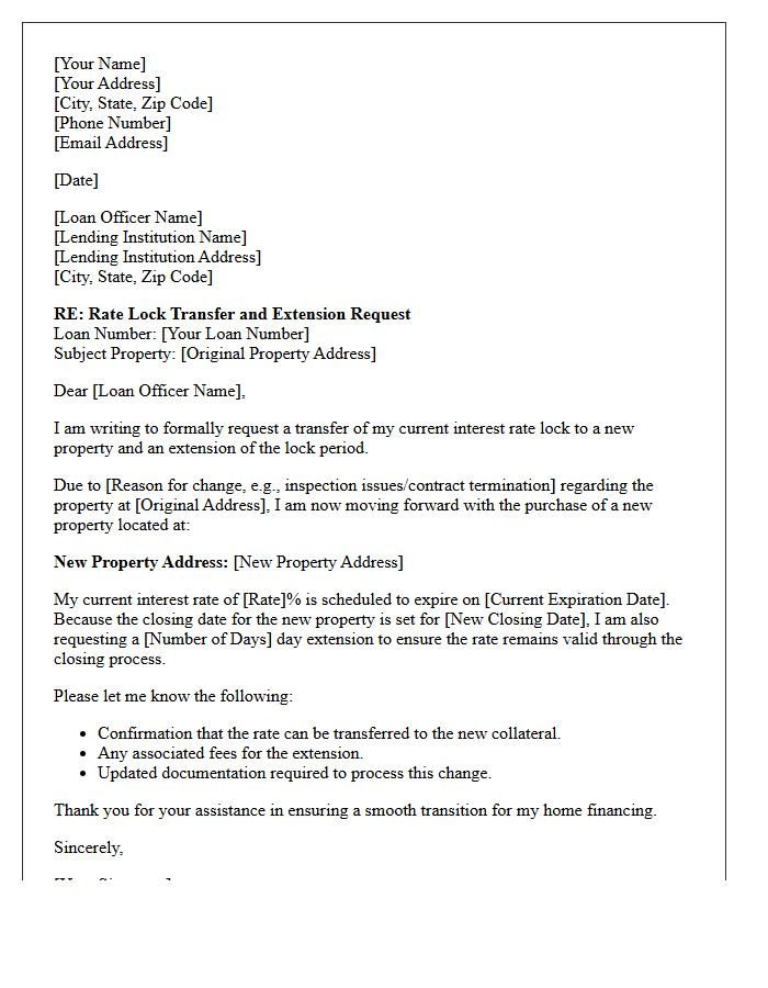 Rate Lock Transfer and Extension Request Letter