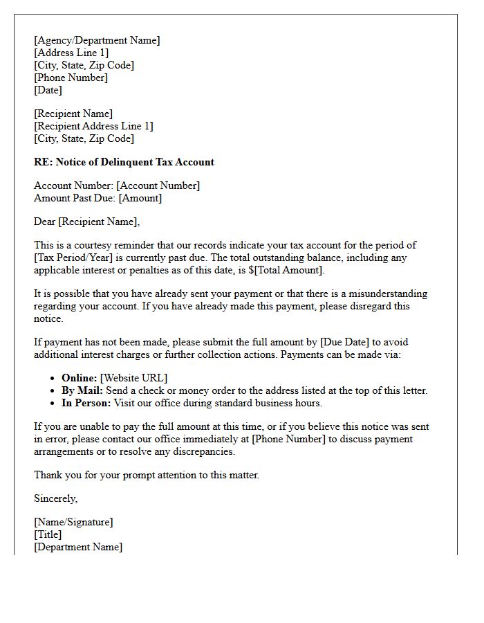 First Courtesy Letter for Delinquent Tax Recovery