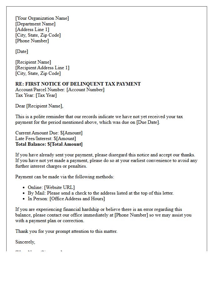 First Polite Notice of Delinquent Tax Payment Letter