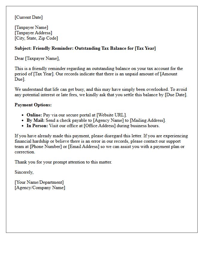 Friendly Reminder Letter for Outstanding Tax Balance