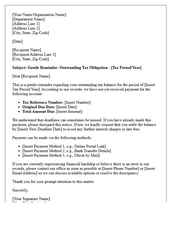 Gentle Reminder Letter for Unpaid Tax Obligations