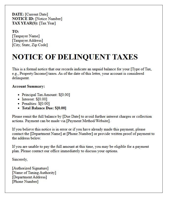 Initial Debt Collection Letter for Delinquent Taxes
