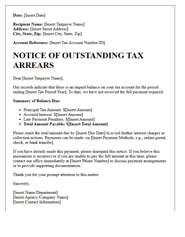 Initial Tax Arrears Notice Letter