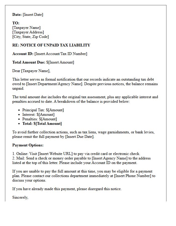 Introductory Tax Debt Collection Notice Letter