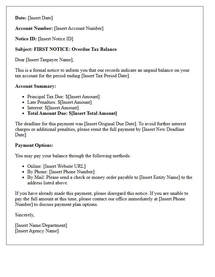 Tax Account Overdue First Notice Letter