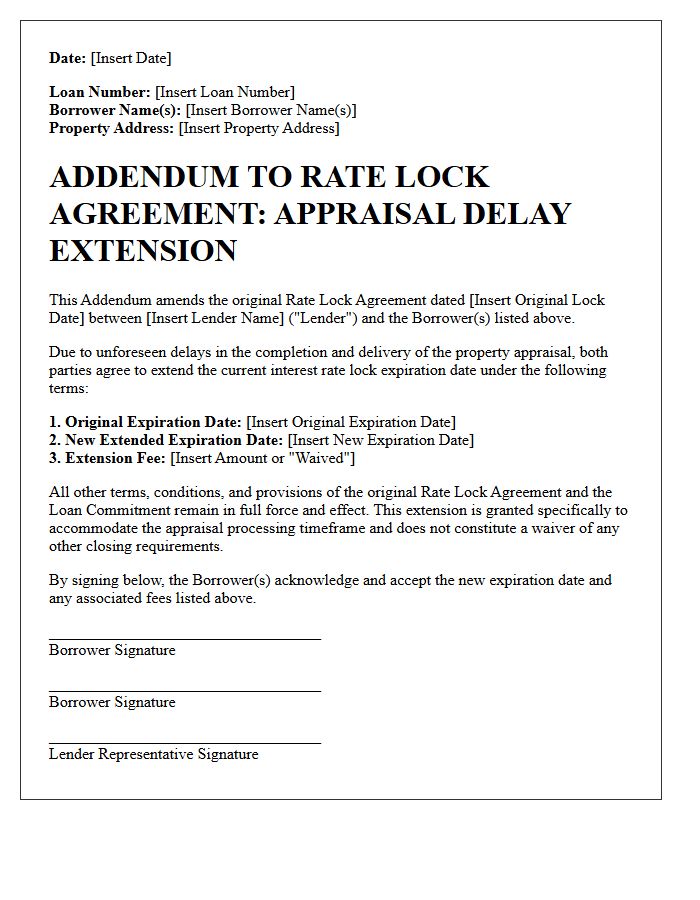 Appraisal Delay Extended Rate Lock Addendum Letter