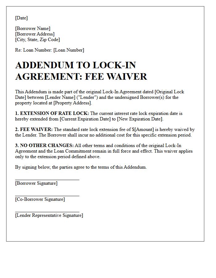 Fee Waiver Extended Rate Lock Addendum Letter