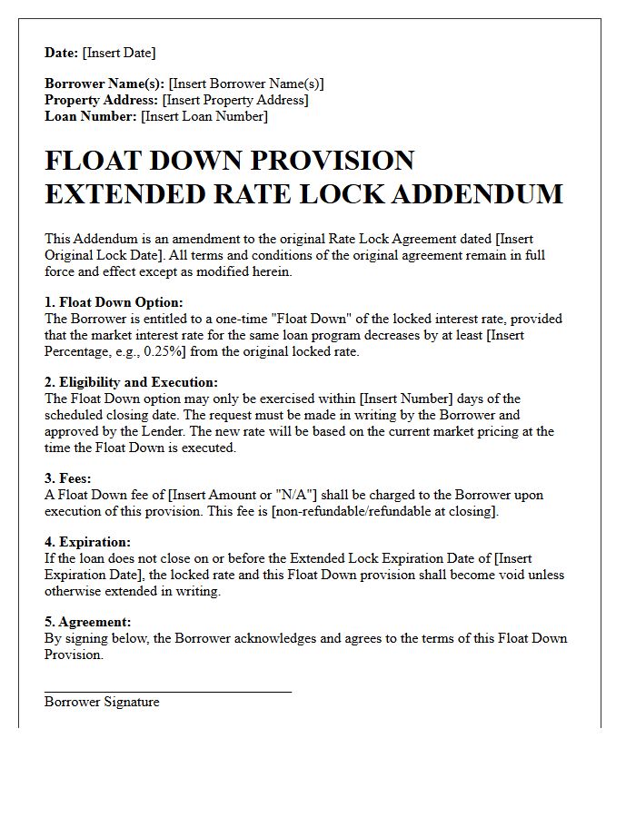 Float Down Provision Extended Rate Lock Addendum Letter