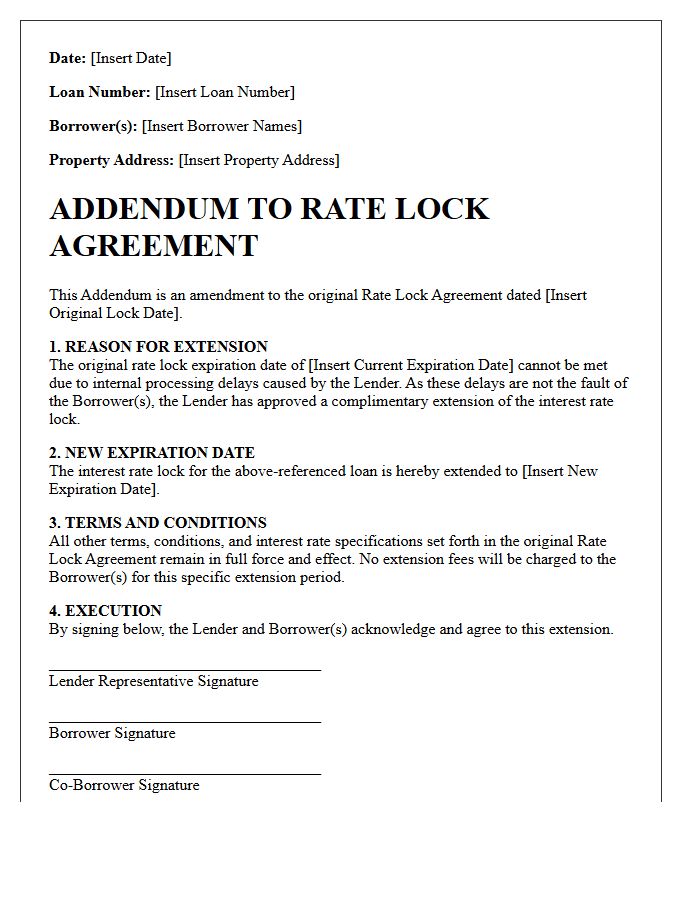 Lender Delay Extended Rate Lock Addendum Letter