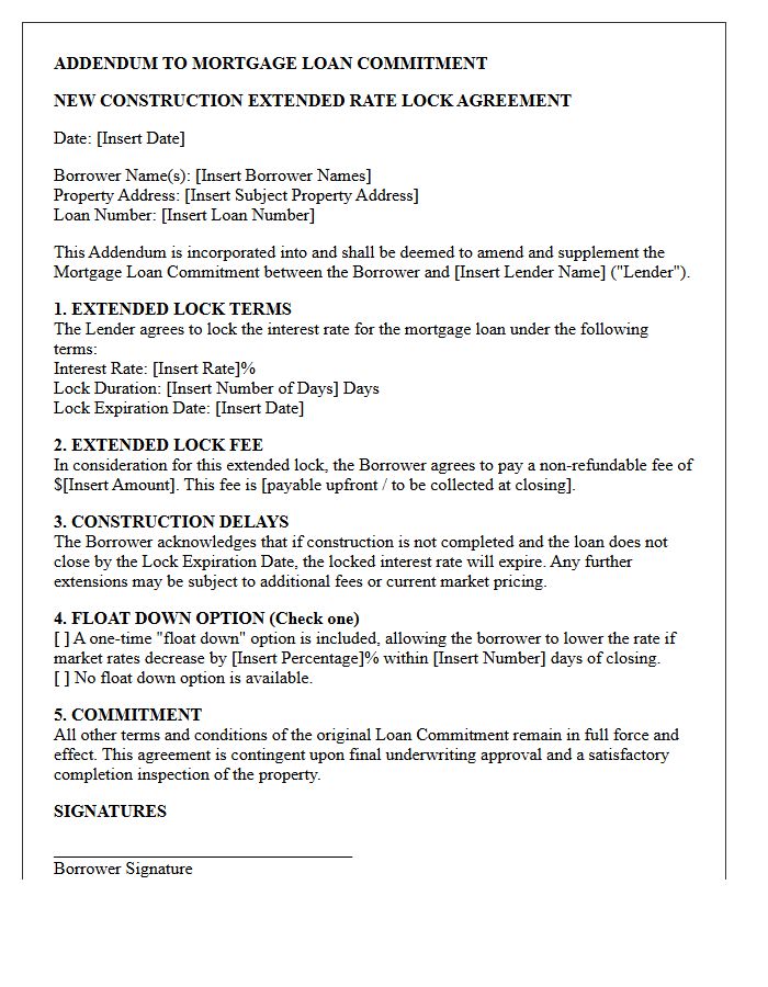 New Construction Extended Rate Lock Addendum Letter